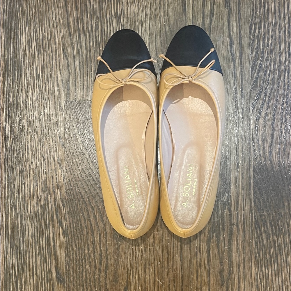 A. Soliani Black and Tan Ballet Flats